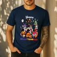 Boston Terrier Dog Christmas Happy Hallothankmas Halloween For Men Women Kids Men's Casual T-Shirt Navy