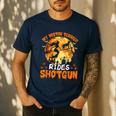 My Boston Terrier Dog Rides Shotgun Witch Halloween Men Women Men's Casual T-Shirt Navy