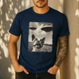 Boston Terrier Dog UFO Alien Extraterrestrial Selfie Men's Casual T-Shirt Navy