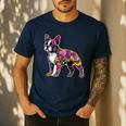 Boston Terrier Floral Dog Lover Vintage Distressed For Men Women Kids Men's Casual T-Shirt Navy