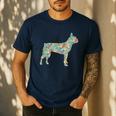Boston Terrier Flower Silhouette Floral Dog Men Women Girls Kids Men's Casual T-Shirt Navy