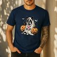 Boston Terrier Ghost Boo Halloween Costume Spooky Season Men's Casual T-Shirt Navy