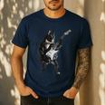 Boston Terrier Guitar Men's Casual T-Shirt Navy