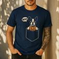 Boston Terrier Halloween Cute Bostie Dog Pocket Boo Men's Casual T-Shirt Navy