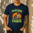 Boston Terrier Halloween Zombie American Gentleman Dog Lover Men's Casual T-Shirt Navy
