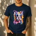 Boston Terrier Lover Pop Art Color Boston Terrier Dog For Men Women Girls Kids Men's Casual T-Shirt Navy