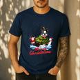 Boston Terrier Merry Christmas Tree Lights Dog X-Mas Dogs Men's Casual T-Shirt Navy