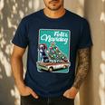 Boston Terrier Merry Christmas Tree Truck Dog X-Mas Men's Casual T-Shirt Navy