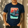 Boston Terrier Merry Christmas Tree Truck Santa Dog X-Mas Men's Casual T-Shirt Navy