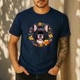 Boston Terrier Mom Floral Bostie Dog Lover Flowers Cute Men's Casual T-Shirt Navy