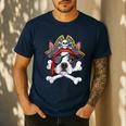 Boston Terrier Pirate T Shirt Jolly Roger Crossbones Skull Men's Casual T-Shirt Navy