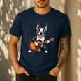 Boston Terrier Playing Guitar Boston Terrier Men's Casual T-Shirt Navy