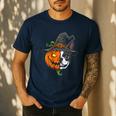 Boston Terrier Pumpkin Jack O Lantern Halloween Men's Casual T-Shirt Navy