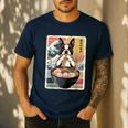 Boston Terrier Ramen Noodles Japanese Art Retro Ocean Waves Men's Casual T-Shirt Navy