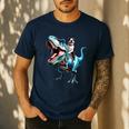 Boston Terrier Riding T-Rex Dinosaur Dog Lover Men's Casual T-Shirt Navy