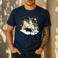Boston Terrier Riding Unicorn Boys Girls Kids Rainbow Men's Casual T-Shirt Navy