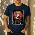 Boston Terrier Samurai Ninja Vintage Anime Japanese Ukiyo-e Men's Casual T-Shirt Navy