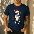 Boston Terrier Santa Christmas Lights Xmas Dog Lover Men Women Kids Men's Casual T-Shirt Navy