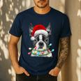Boston Terrier Santa Christmas Tree Lights Xmas Boys Men Dog Men's Casual T-Shirt Navy