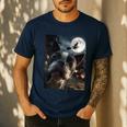 Boston Terrier Selfie Full Moon Flying Witch Halloween Dog Men's Casual T-Shirt Navy