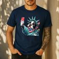 Boston Terrier Selfie Statue Of Liberty 4th Of July American Men's Casual T-Shirt Navy
