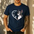 Boston Terrier Shirts For Women Girls Kids Heart Cute Men's Casual T-Shirt Navy
