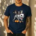 Boston Terrier Skeleton Mummy Witch Halloween Men's Casual T-Shirt Navy