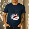 Boston Terrier In The Snow Merry Christmas Winter Men's Casual T-Shirt Navy
