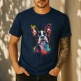 Boston Terrier Splash Men's Casual T-Shirt Navy