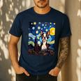Boston Terrier Starry Night Van Gogh Art Men's Casual T-Shirt Navy