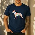 Boston Terrier Watercolor Flowers Men's Casual T-Shirt Navy