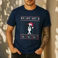 Boston Terrier Wearing Santa Hat Ugly Xmas Dog Lovers Men's Casual T-Shirt Navy