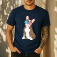 Brindle Boston Terrier Dog Patriotic Shirt USA Flag Men's Casual T-Shirt Navy