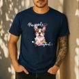 Brown Boston Terrier With Flowers And Feathers Men's Casual T-Shirt Navy
