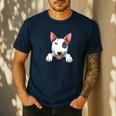 Bull Terrier Pocket Bull Terrier Peeking Out Pocket Men's Casual T-Shirt Navy
