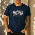 Bulldogs School Spirit Bulldog Pride Checkered Teacher Men&#x27;s Casual T-Shirt Navy