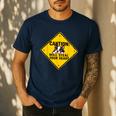 Caution Sign Boston Terrier Dog Bostie Puppy Men's Casual T-Shirt Navy