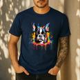 Colorful Boston Terrier Dog For Men Women Kids Men's Casual T-Shirt Navy