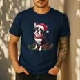 Cute Boston Terrier Dog Christmas Merry X-Mas Graphic Men's Casual T-Shirt Navy