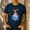 Cute Pocket Boston Terrier Lover Dog Mom Men's Casual T-Shirt Navy
