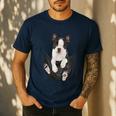 Dog Lovers Boston Terrier In Pocket Dog Face For Men Women Kids Men's Casual T-Shirt Navy