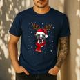 Family Matching Reindeer Xmas Boston Terrier Christmas Men's Casual T-Shirt Navy
