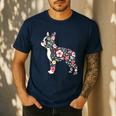Floral FLower Boston Terrier Mom Grandma Men's Casual T-Shirt Navy