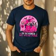 Ghost And Witch Boston Terrier Dog In October We Wear Pink Men's Casual T-Shirt Navy
