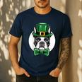 Green Boston Terrier Shamrock St Patricks Day Boston Terrier Men's Casual T-Shirt Navy
