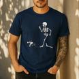 Halloween Boston Terrier And Skeleton Men's Casual T-Shirt Navy