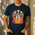 Halloween Retro Boston Terrier Men's Casual T-Shirt Navy