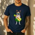 Hawaiian Boston Terrier Dog Pineapple Ukulele Summer For Men Women Girls Kids Men's Casual T-Shirt Navy