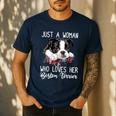 Just a Woman Who Loves Her Boston Terrier Cute Dog Mom Men's Casual T-Shirt Navy