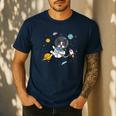 Kawaii Kids & Boys Astronaut Space Boston Terrier Dog Lover Men's Casual T-Shirt Navy